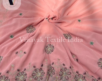 Baby Pink Gold Thread Hand Embroidered Indian old sari, Up-cycled saree Fabric, Wedding Canopy Decoration, Sewing crafting Home Decoration
