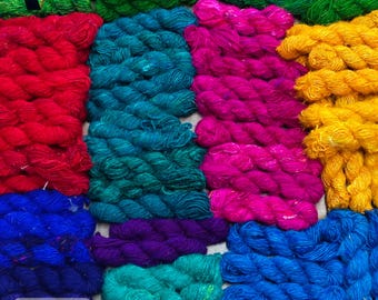 Recycled handspun sari Silk fiber yarn, 11 color options yarn, Indian sari silk waste yarn, for crocheting, knitting, weaving, art craft,