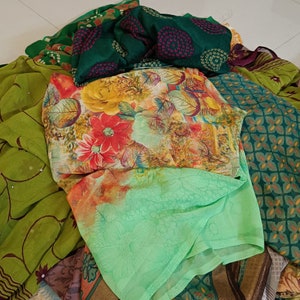 Assorted printed recycled sari by weight, sari fabric up-cycled clothing, home decor, rugs making, sewing crafting, canopy, used old sari image 15