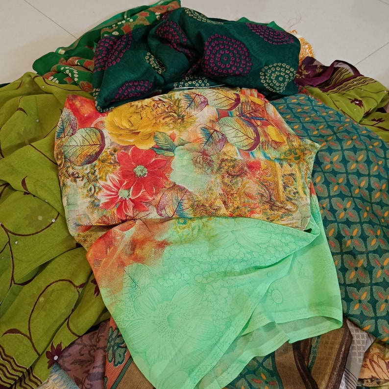 Assorted printed recycled sari by weight, sari fabric up-cycled clothing, home decor, rugs making, sewing crafting, canopy, used old sari image 15