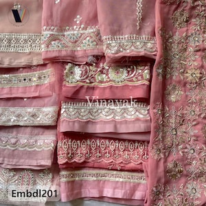 12 pc Pastel pink sequins beads embroidered Indian Decorative sari fabric, crafting sewing, Junk Journal scrap-booking, assorted size mix