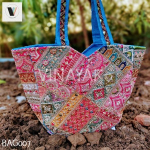 Rotal Blue Indian Embroider Patchwork multi-color Tote bag, Bohemian Hand bag, Tribal festival bag, wedding gift bag, up cycled fashion bag