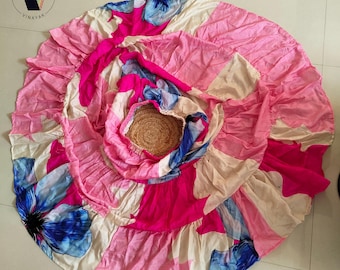 Up-cycled Pink Cream Free Size sari silk Bohemian Skirt, Full Flared Long Skirts, Tiered Maxi Skirt, Summer beach Indian skirt, Maslin silk