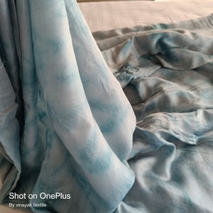 Tie Dye Shibori hand dyed viscose modal satin by yard,Light Peacock Green dress making fabric, Sewing scarf lehenga top fashion fabric,