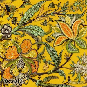 Tela acolchada amarilla, algodón indio estampado a mano, tela acolchada para chaqueta de invierno, material para hacer bolsas, mantas para bebés y decoración del hogar.