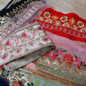 50/25/15 pc assorted indian Embroidery Trim Remnants boho bundle grab bag, Decorative sewing trim, Junk Journal, scrap booking, pasamaneria