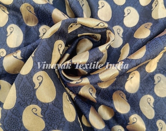 48" Black Iridescent black blue Indian Brocade fabric by the yard, Art silk Banarasi Brocade, DIY sewing crafting evening gown skirt brocade