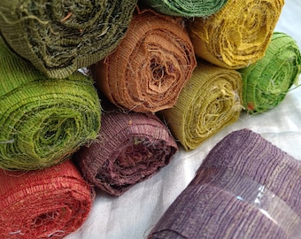 3&quot; Organic Noil Ghicha silk ribbon roll, 100 gm recycled boho silk fabric,decoration mix media project, jewelry making, DIY textile projects