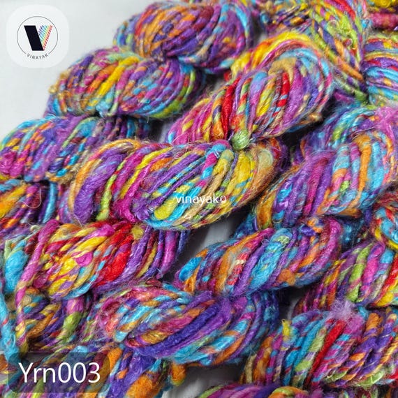 Multicolor Bright Pastel  Recycled Banana Silk Yarn, 100gm Chunky Handspun Yarn, Sustainable Fiber Knitting, Crochet, Weaving Craft Projects