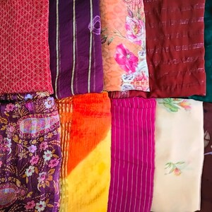 Assorted printed recycled sari by weight, sari fabric up-cycled clothing, home decor, rugs making, sewing crafting, canopy, used old sari image 2