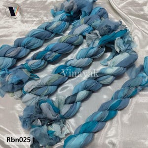 Shades of Blue sari silk fabric ribbons, solid colors light weight 120 gm, Art craft yarn Weaving, knitting, fiber arts, Jewelry making