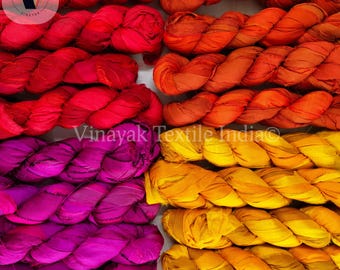 Solid color sari silk ribbon strip by 100gm, vibrant  color ribbon, for Junk Journal, Weaving, crocheting, DIY fiber arts, Jewelry making