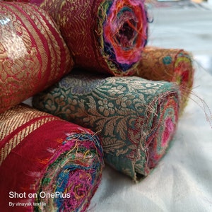 3" jacquard silk ribbon roll, 100 gram recycled boho silk fabric, junk journal deco, mix media project, jewelry making, DIY textile projects