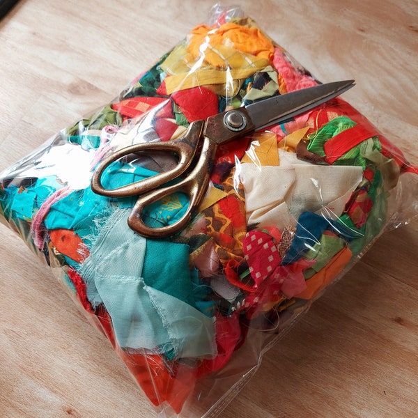 scrap fabric Bag, offcuts, small tiny pieces, random shape, mix fabric scraps, grab bag of scrap fabric, junk journals, sewing