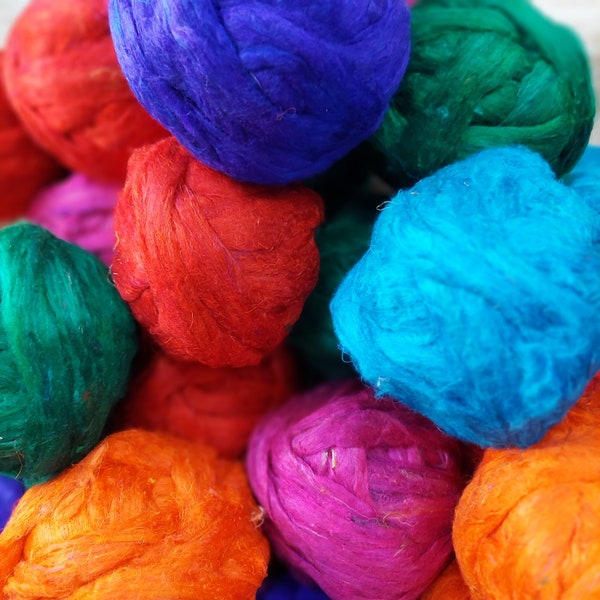 2 oz. Recycled Sari silk Roving sliver, Wet felting, nuno felting, crocheting, knitting, spinning, weaving, textile art yarn