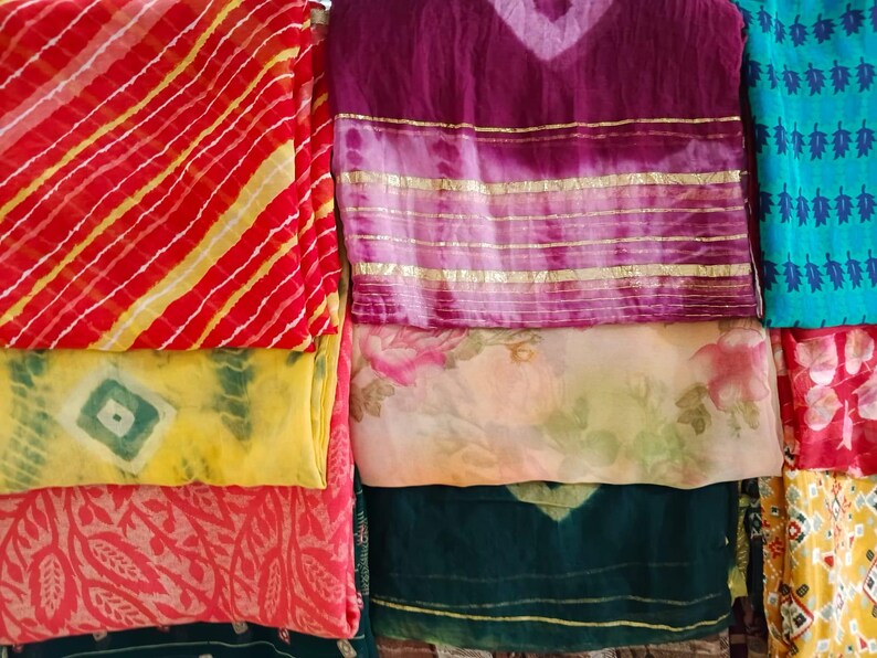 Assorted printed recycled sari by weight, sari fabric up-cycled clothing, home decor, rugs making, sewing crafting, canopy, used old sari image 8