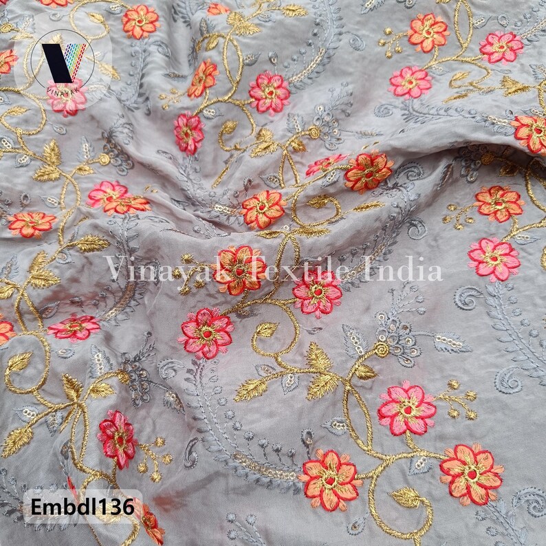 2 Piece 2 Yd Pastel Green Gray Decorative Floral Embroidery Fabric