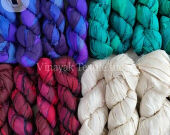 Solid color sari silk ribbon strip by 100gm, vibrant  color ribbon, for Junk Journal, Weaving, crocheting, DIY fiber arts, Jewelry making