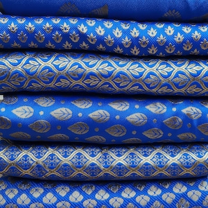 48&quot; Royal Blue Brocade by the yard, Indian Art silk brocade,Banarasi Brocade Fabric, Home Interior decor fabric,sewing craft,quilting
