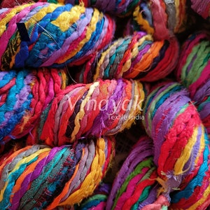 100 gm Hammed Recycled Twisting Cording hammed Sari Silk Ribbon yarn. waste yarn, for crocheting, knitting, weaving, twisted ribbon yarn