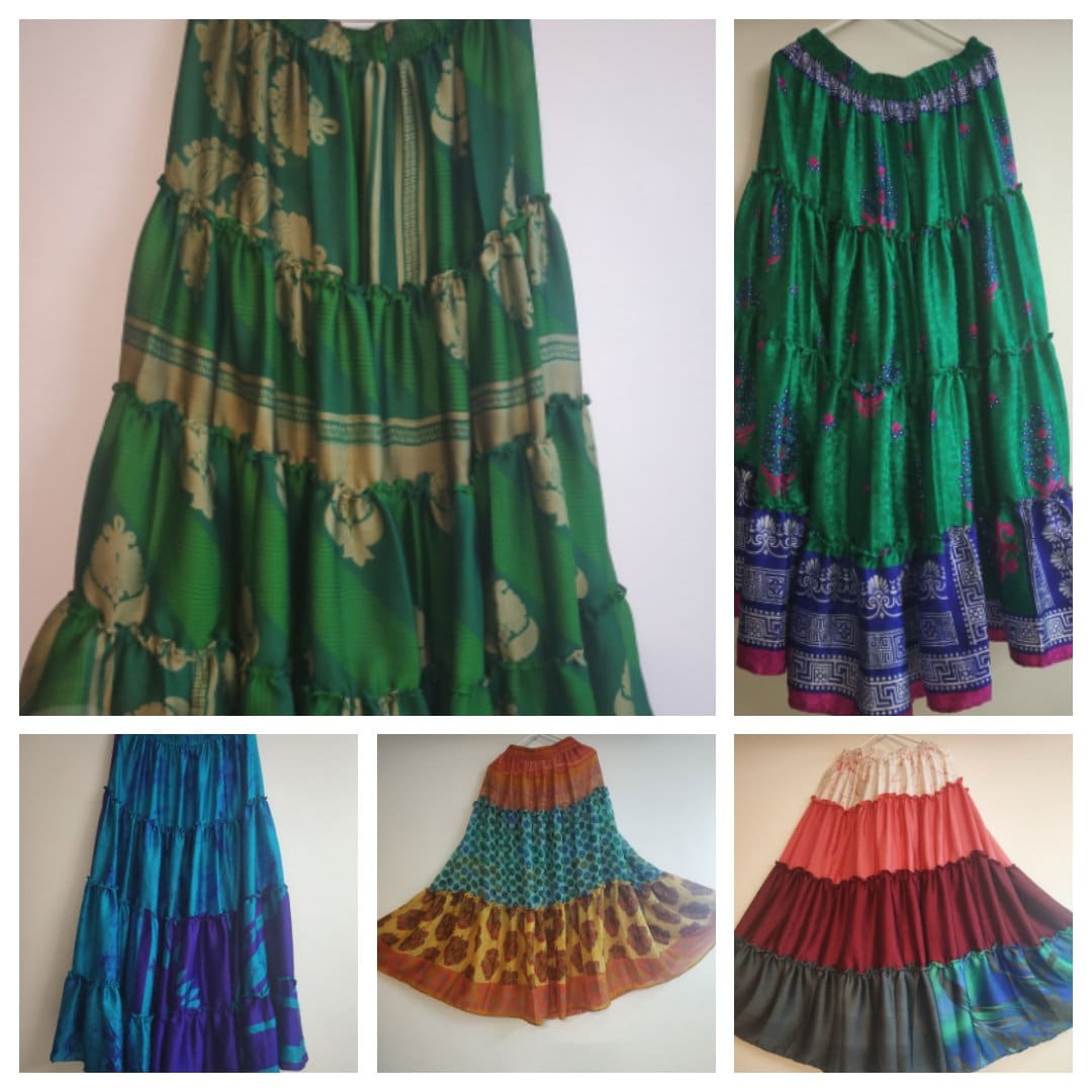 Boho Skirt Indian Upcycled Silk 