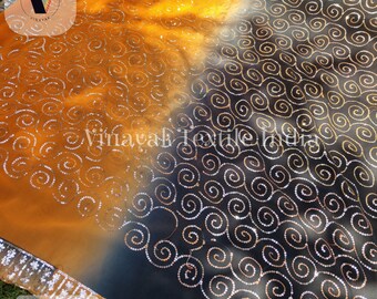 Rust Orange sequins Embroidered Old/Pre-loved Recycled Indian sari, wedding Decoration, home decor, Sewing Crafting Clothing Kimono Tops