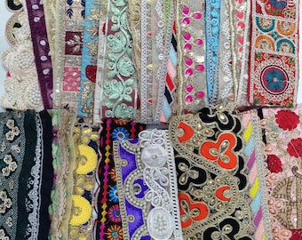 8" assorted 25/50 pc rhinestone beaded Embroidery Trim Remnants bundle grab bag, Boho Decorative sewing trim, Junk Journal, scrap booking