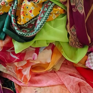 Assorted printed recycled sari by weight, sari fabric up-cycled clothing, home decor, rugs making, sewing crafting, canopy, used old sari image 9