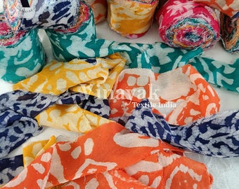 2" cotton batik printed roll 100g, Assorted color Recycled ribbon Weaving knitting, fiber arts raw edge decorative ribbon, gift wrapping