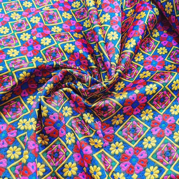 Multi color Banjara woven fabric, Boho Home Decor Fabric, Vintage woven fabric,Art Deco Fabric, Pillow cover fabric, Boho Upcycled fabric