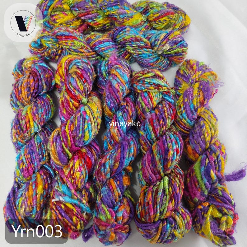Multicolor Bright Pastel Recycled Banana Silk Yarn, 100gm Chunky Handspun Yarn, Sustainable Fiber Knitting, Crochet, Weaving Craft Projects image 13