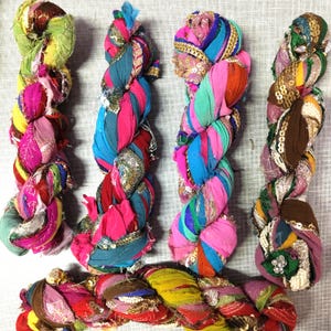 Embroidered mix silk ribbon by weight, Multicolor Assorted Sari silk Recycled ribbon Weaving knitting, fiber arts, Fuzzy edge, Ribbon yarn