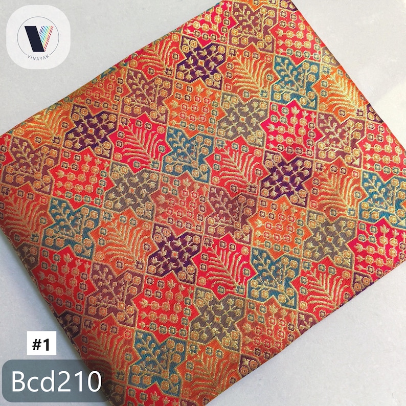 Tela jacquard inspirada en Banarasi / Brocado de poliéster grueso / 112-114 cm de ancho / Tela resistente para manualidades / Tapicería, blusas, decoración / Se vende cortada a medida #1