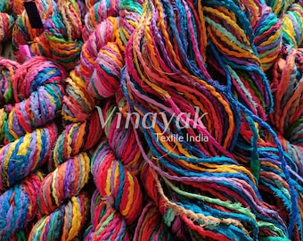 100 gm Hammed Recycled Silk Twisted Cord, Sari fabric Ribbon yarn, home tex, crocheting, knitting, weaving, Art Craft Projects, Multi-color