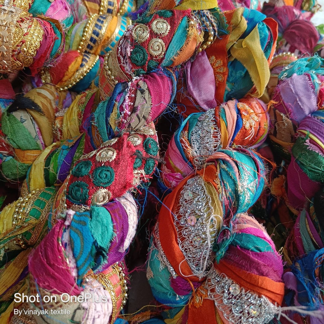 Recyceltes Sari-Seidenband Garn – 100g, Orange, Für Schmuck, Häkeln & Basteln