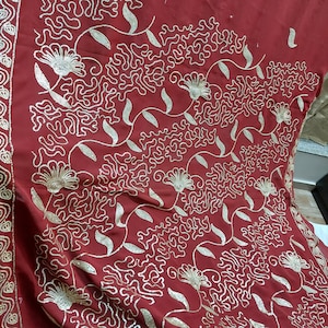 Maroon Embroidered Old/Pre-loved handwork Indian sari,Used embroidered sari, For wedding Decoration, home decor, sewing and crafting,