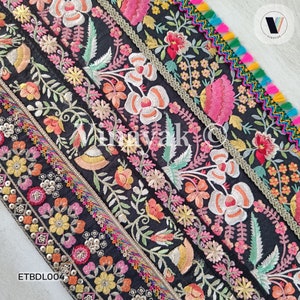Set von 8 Stück schwarz geblümten Borte, Borte zum Selbermachen, dekoratives Nähen, DIY Junk Journal, Scrapbooking