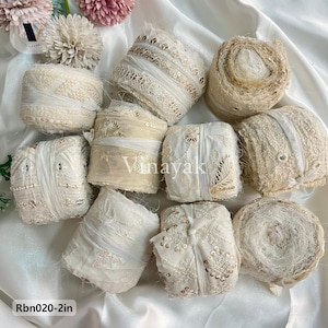 Cintas de viscosa de seda reciclada bordadas blancas de 2 pulgadas, cintas para tejer, artes de fibra, borde difuso, cinta decorativa, cinta teñible a mano