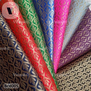 Brocade by yard 48&quot; width Indian brocade, Art silk Brocade, Moroccan Leaf design, Green,Pink, Blue,Beige Banaras Brocade Fabric, backdrop