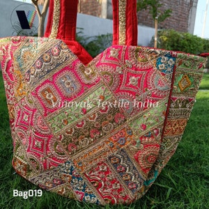 Pink Indian Embroider Patchwork multi-color Tote bag, Bohemian Hand bag, Tribal festival bag, wedding gift bag, up cycled fashion