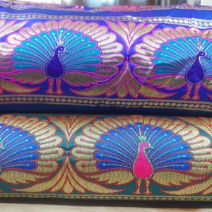 Peacock Brocade by the yard, Indian Art silk brocade,Banarasi Brocade Fabric, Home Interior decor fabric,sewing craft,quilting collage