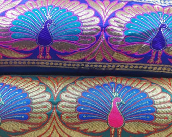 Peacock Brocade by the yard, Indian Art silk brocade,Banarasi Brocade Fabric, Home Interior decor fabric,sewing craft,quilting collage