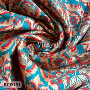 58 inch width red green  gold Indian Brocade fabric by the yard, Banarasi damask Brocade dress fabric, DIY sewing crafting,cushion cover