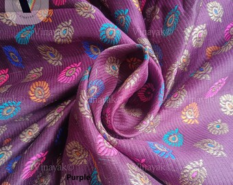 48&quot; Multi-color Brocade by the yard, Indian jacquard fabric feather pattern Interior decor, sewing crafting cushion cover, Bohemian fabric