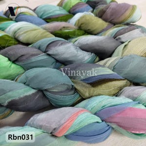 Mix Pastel blue green purple sari silk ribbons, 50+ yards, Art craft, Weaving, crocheting, fiber arts Jewelry making raw edge, dream-catcher