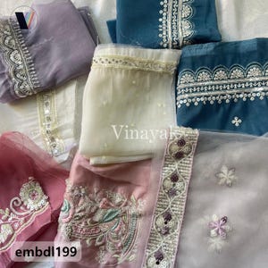 8 stuks Mix pastel pailletten met draad verfraaid Indiase decoratieve sari-stof, knutselen naaien, junkjournal scrapbooking, bundel mix stof