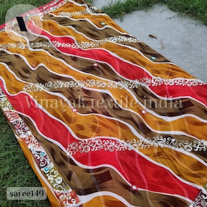 Multi colour Embroidered sequins Old/Pre-loved Indian sari, Used embroidered sari, For wedding festival canopy Decoration, sewing crafting