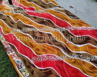 Multi colour Embroidered sequins Old/Pre-loved Indian sari, Used embroidered sari, For wedding festival canopy Decoration, sewing crafting