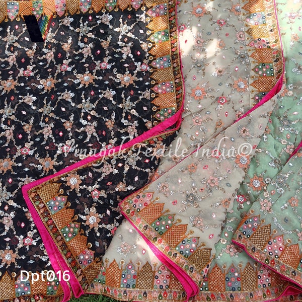 33"x92" Designer Multicolor sequins embroided Indian georgette dupatta stoles for women, women's top accesories, wedding cloth fabric