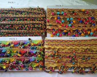 Garniture en forme de pampille en perles de bohème multicolores par mètre, garniture de pampilles bohèmes arc-en-ciel, ameublement de maison, pour la décoration, rideau, costume, écharpe